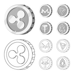 Isolated object of cryptocurrency and coin symbol vector