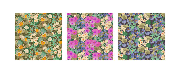 set of three seamless patterns with spring vector image