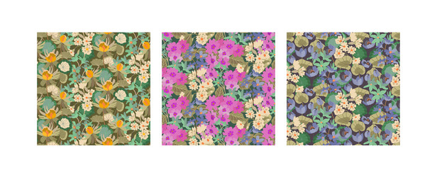 Set of three seamless patterns with spring vector