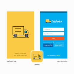 Company truck splash screen and login page design vector