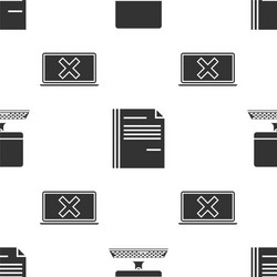 set computer monitor with keyboard file document vector image