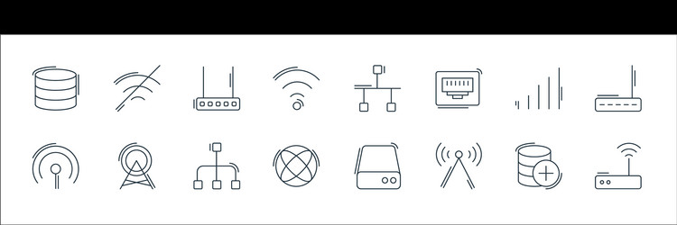 Network and database line icons linear set vector