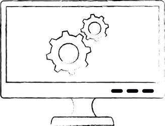 monitor computer with gears vector image