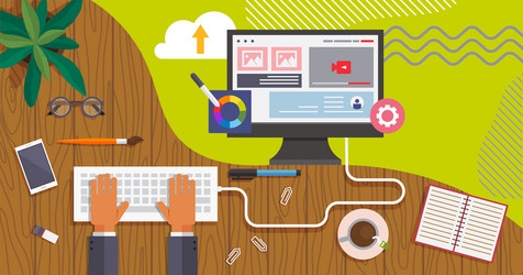man working on computer typing keyboard vector image
