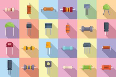 Resistor icons set flat capacitor chip Royalty Free Vector