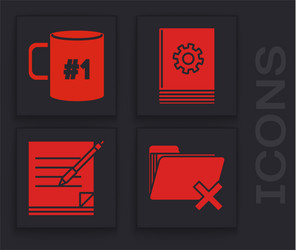 Set delete folder coffee cup flat user manual vector