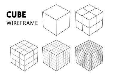 wireframe cube in different resolution connection vector