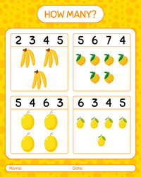 How many counting game banana eggfruit honeydew vector