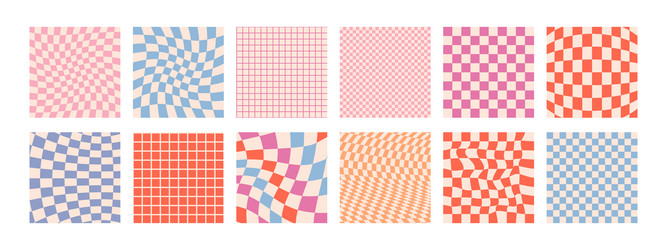 Retro Checkerboard Patterns - Psychedelic Grid vector image