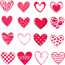 set of 16 different hearts isolated on white vector