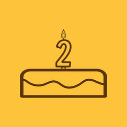 Cake with candles in the form of number 2 icon vector