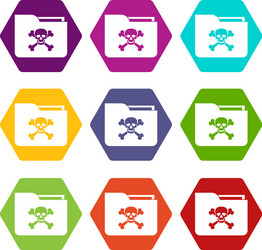 file folder with a skull icon set color hexahedron vector image