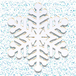 White snowflake icon with shadow on blue confetti vector