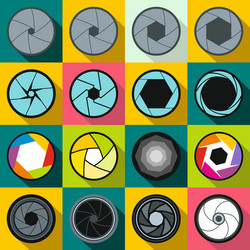 Camera shutter icons set flat style vector