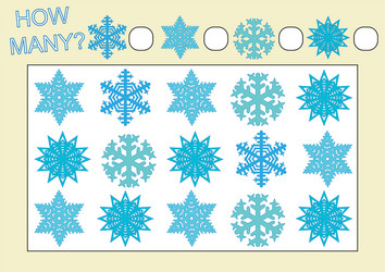 count how many snowflakes educational game vector