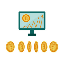 Flat desktop computer monitor bitcoin chart vector