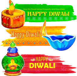 happy diwali banner colorful watercolor diya Vector Image