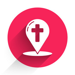 White map pointer with christian cross icon vector