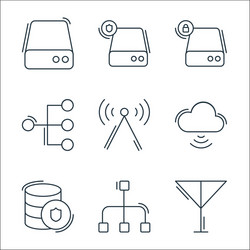 network and database line icons linear set vector image