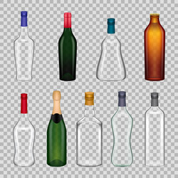 realistic empty alcohol bottle set transparent vector