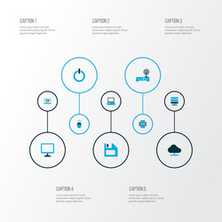 hardware icons colored set with cpu wifi vector image