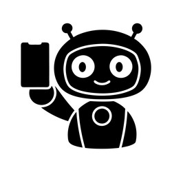 robot holding a smartphone in hand with smiling vector image