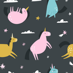 seamless pattern with cute unicorns in a childish vector image