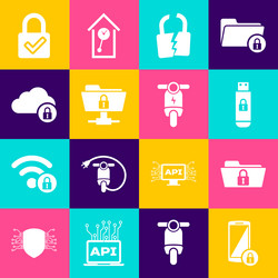 set smartphone with lock folder and usb flash vector image
