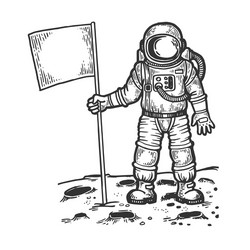 Astronaut holds a flag on moon Royalty Free Vector Image