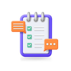 3d clipboard task plan with text bubble todo list vector