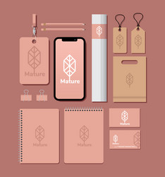 id badge with bundle mockup set elements in red vector image