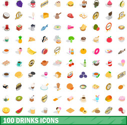 100 drinks icons set isometric 3d style vector