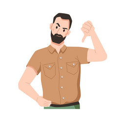 Annoyed bearded man showing disapproval thumb down vector