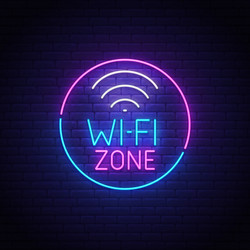 wi-fi neon sign zone logo emblem vector