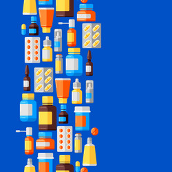 seamless pattern with medicine bottles and pills vector image