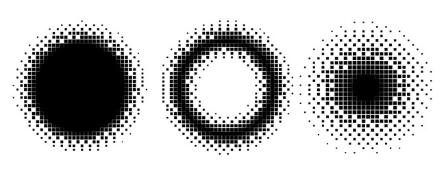 Pixel circles and frames halftone style set vector