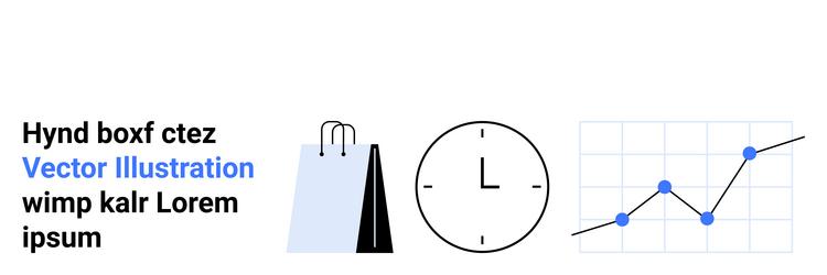 shopping bag analog clock and data chart on grid vector image