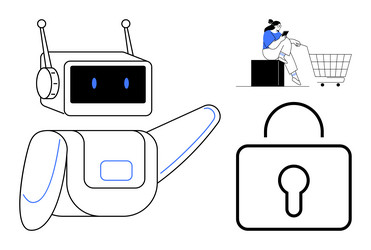 ai robot secure lock and online shopping digital vector image