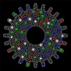 Bright mesh 2d cogwheel with flash spots vector