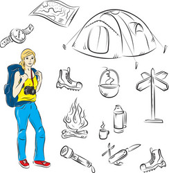 Camping seamless pattern hiking Royalty Free Vector Image