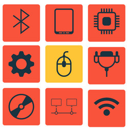 Set of 9 computer hardware icons includes chip vector