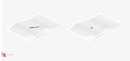 set of two realistic map nepal with shadow vector