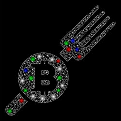 bright mesh 2d bitcoin fork with flash spots vector image