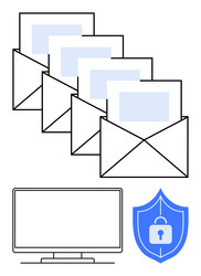 emails computer screen and shield with lock vector image