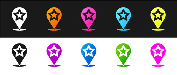 set map pointer with star icon isolated on black vector image