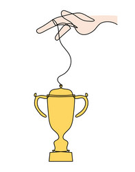Abstract color cup with hand as continuous lines vector