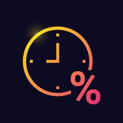 Clock with percent sign loan timing glowing neon vector