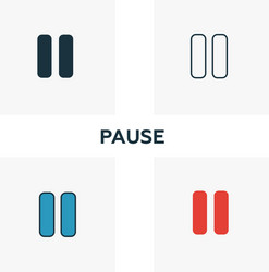 pause icon set four elements in different styles vector
