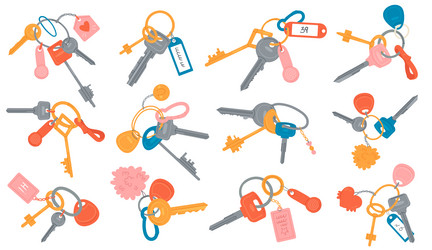 bunch with keys and keychains to lock unlock vector