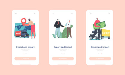export or import mobile app page onboard screen vector image